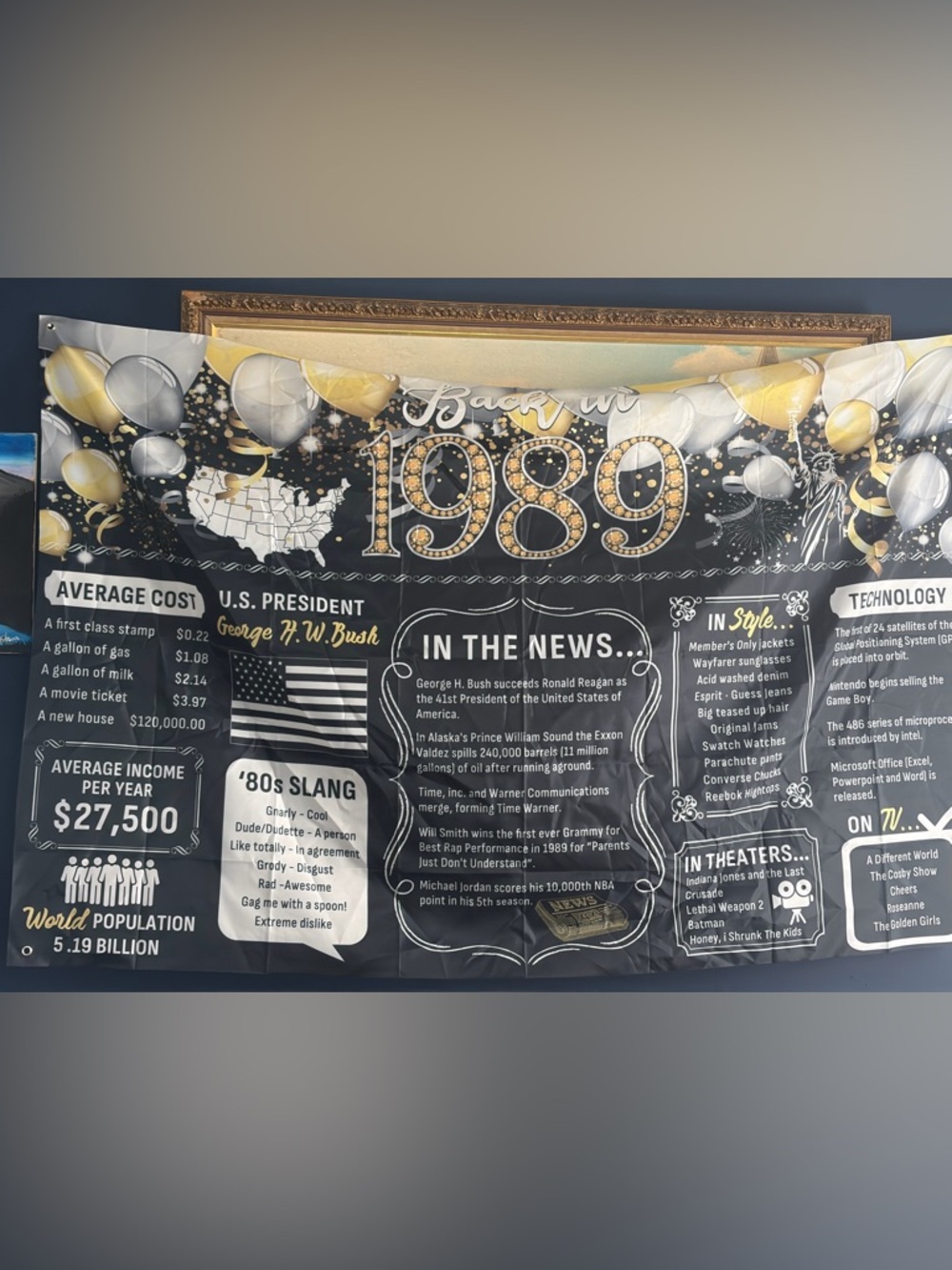 Back to 1989 Decorative Banner — Black, Gold, White